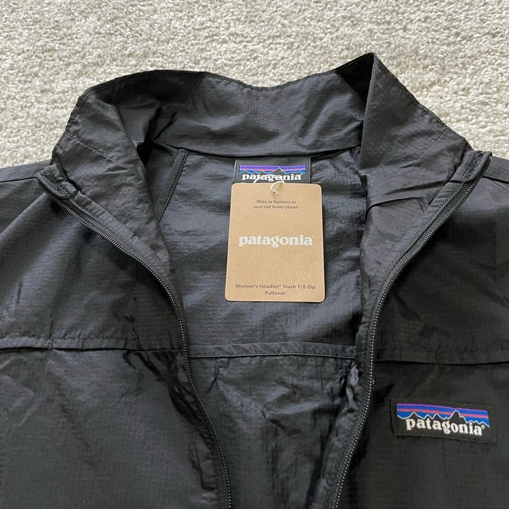 New Patagonia Houdini Stash 1/2 Zip Pullover Jacket Black Windbreaker Womens - Picture 3 of 10